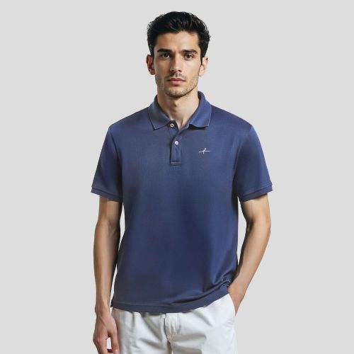 Men's Cotton Honeycomb Polo T-shirt - Navy Blue