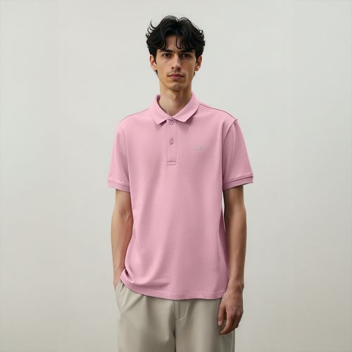 Men's Cotton Honeycomb Polo T-shirt - Powder Pink